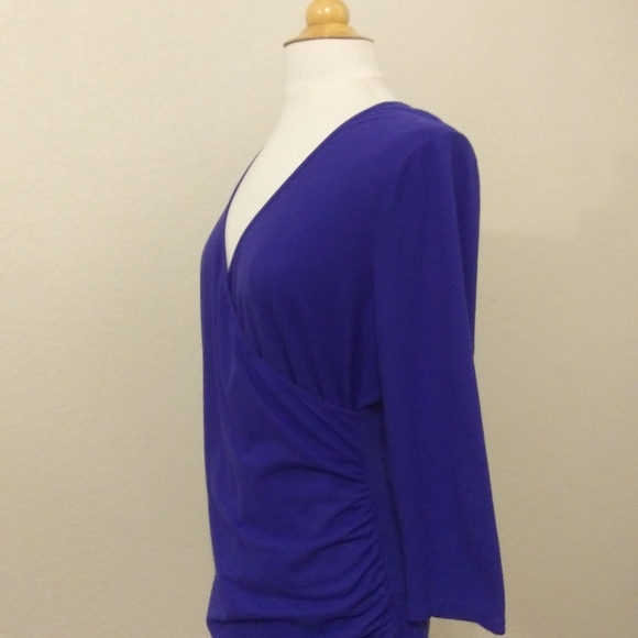 Three Dot XL cobalt blue faux wrap 3/4 slv V neck - Picture 2 of 8